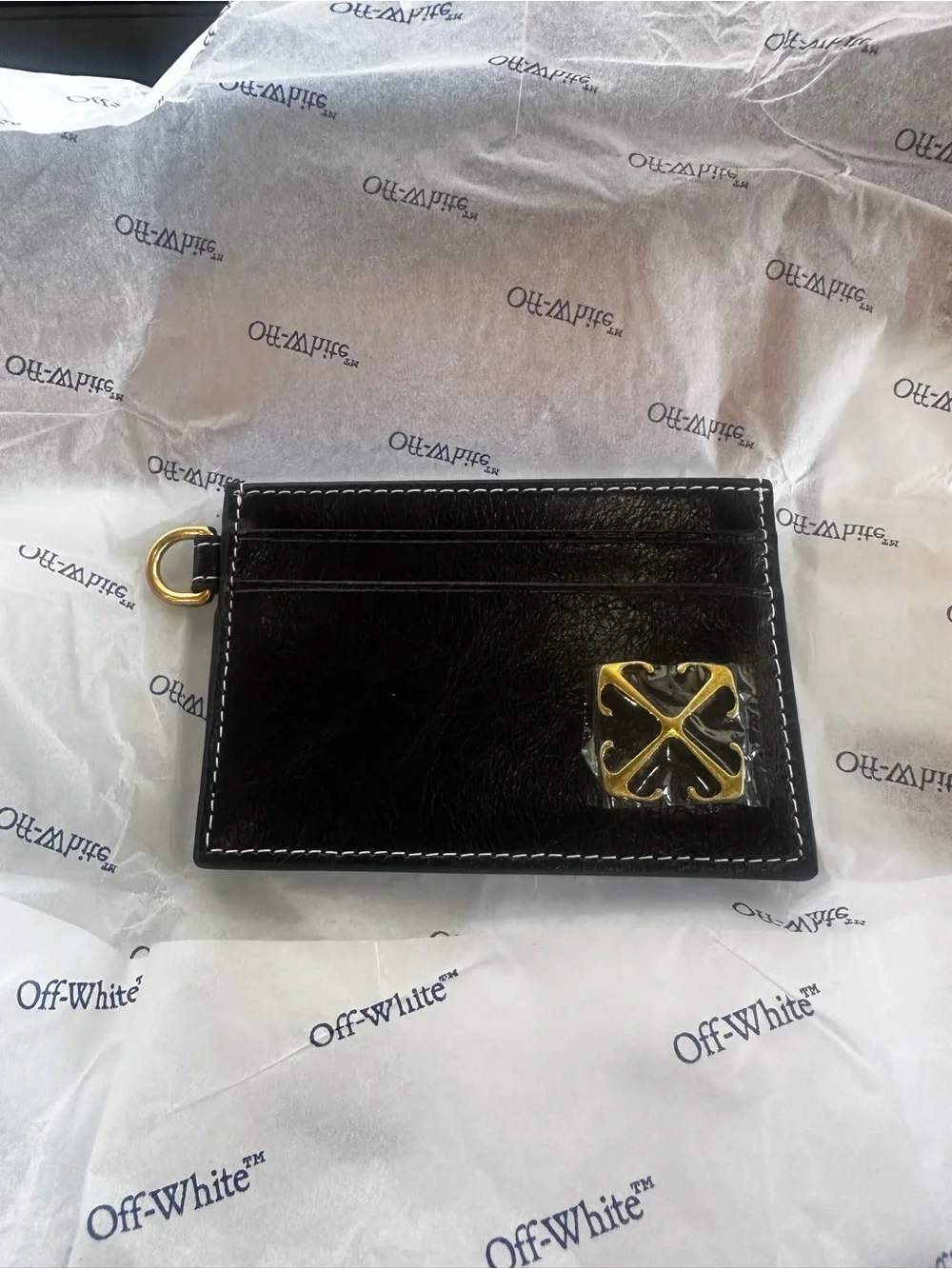 Off-White Black Leather Card Holder with White Logo